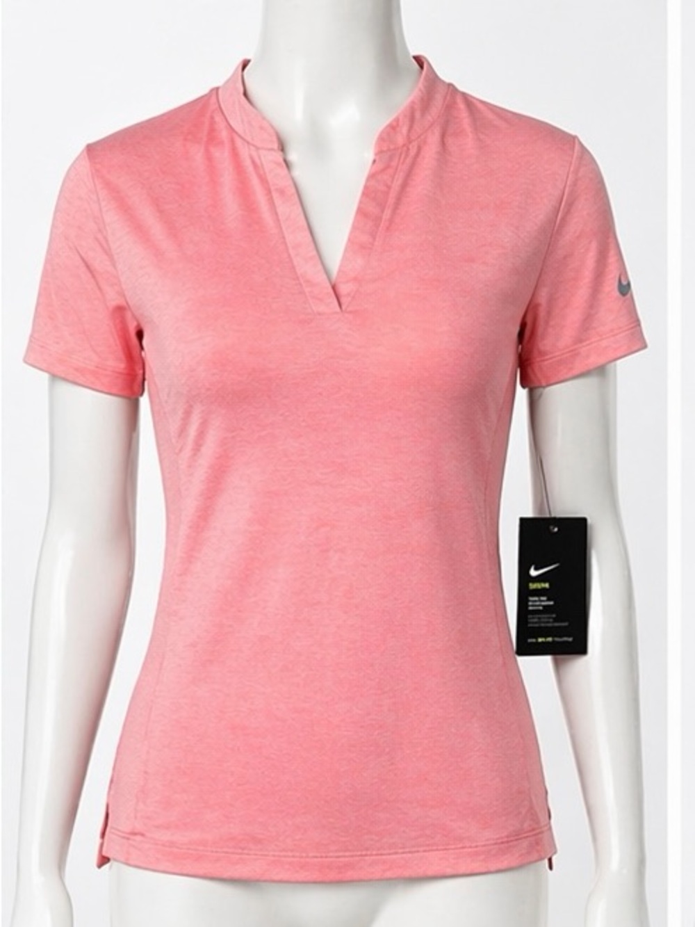Nike Women's Coral Pink Heather V-Neck Short Sleeve Top